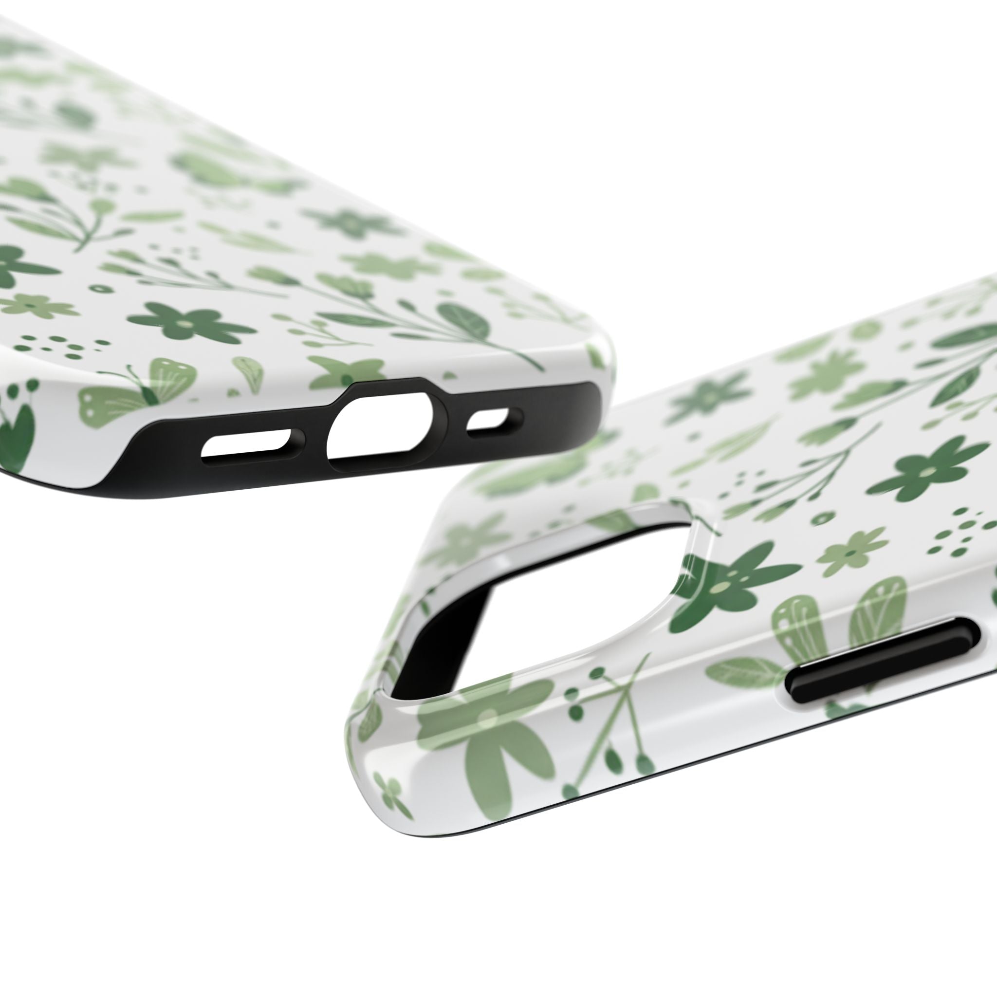 Green Floral Tough Phone Case — Durable Botanical iPhone Case