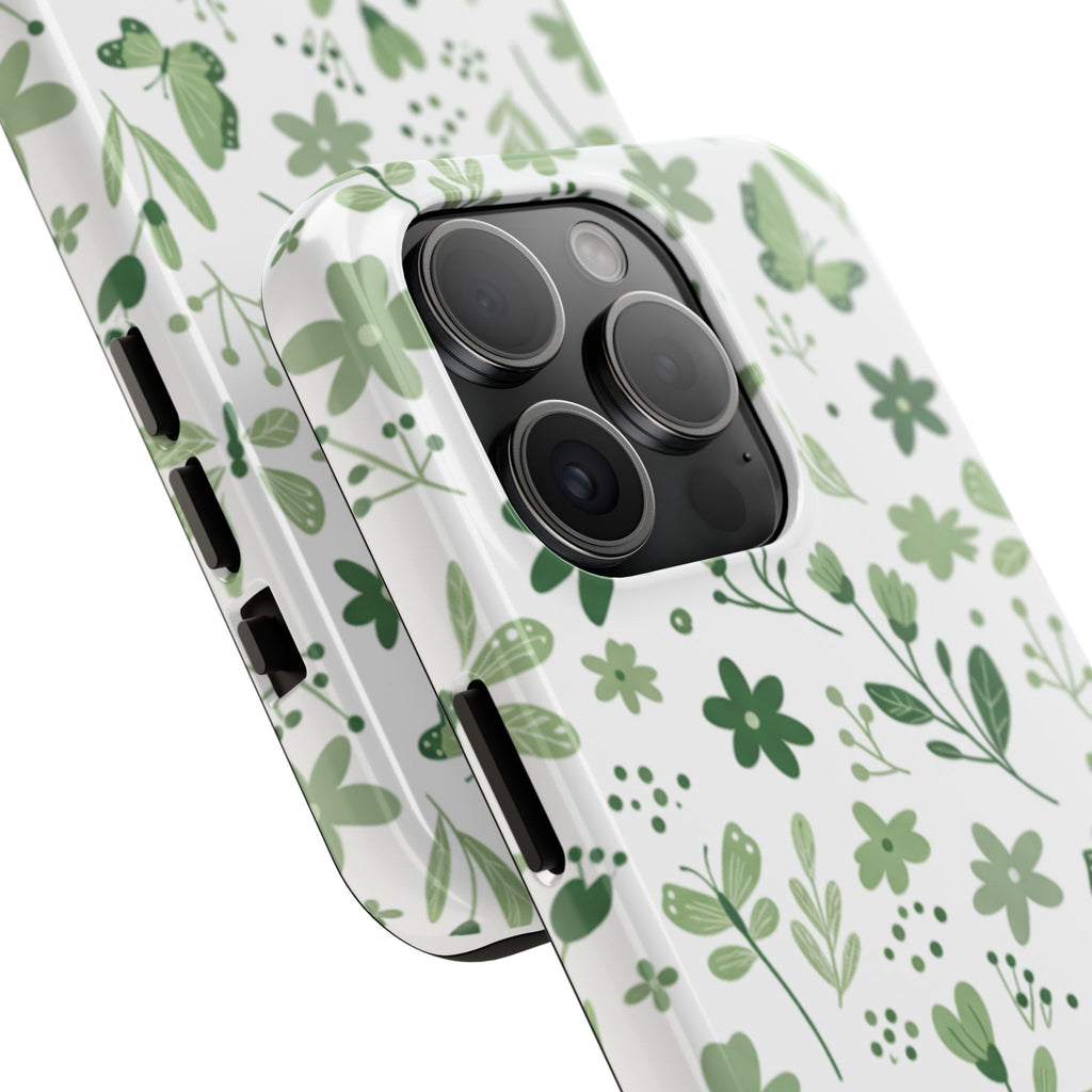Green Floral Tough Phone Case — Durable Botanical iPhone Case