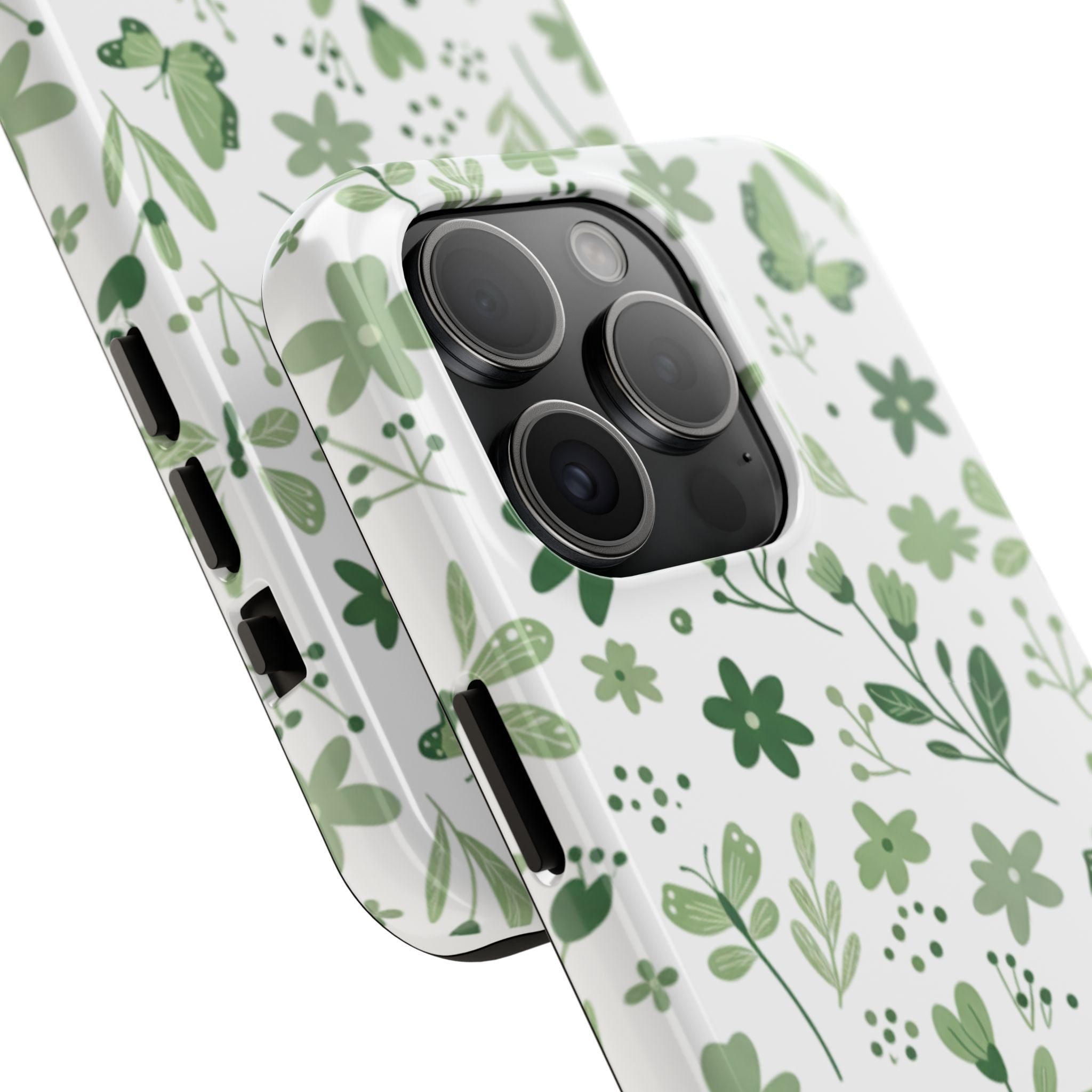 Green Floral Tough Phone Case — Durable Botanical iPhone Case