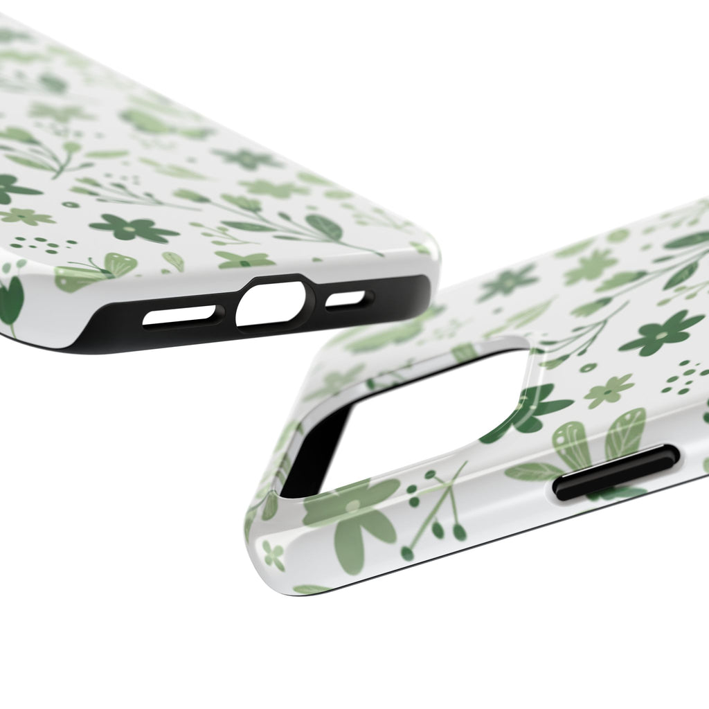 Green Floral Tough Phone Case — Durable Botanical iPhone Case