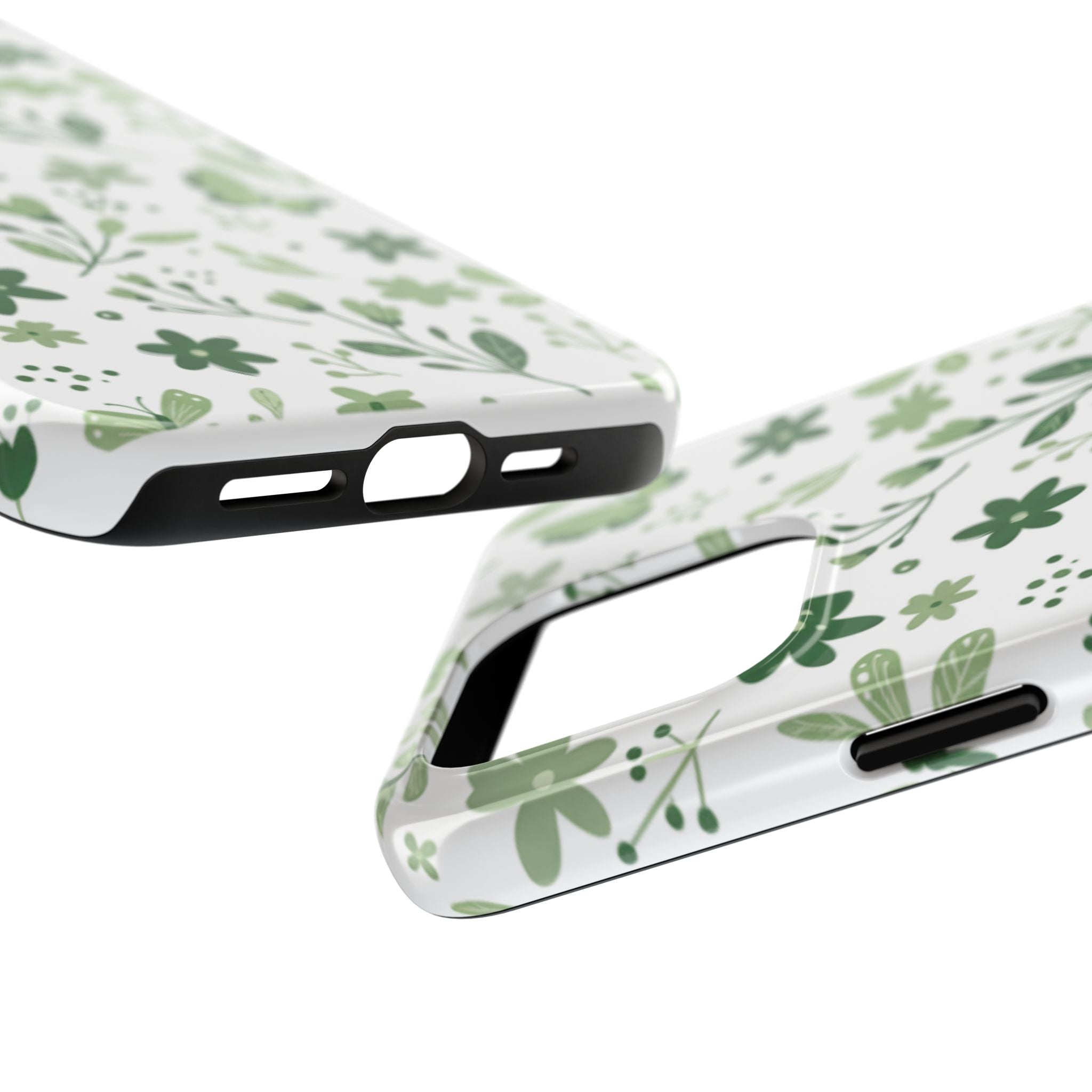 Green Floral Tough Phone Case — Durable Botanical iPhone Case