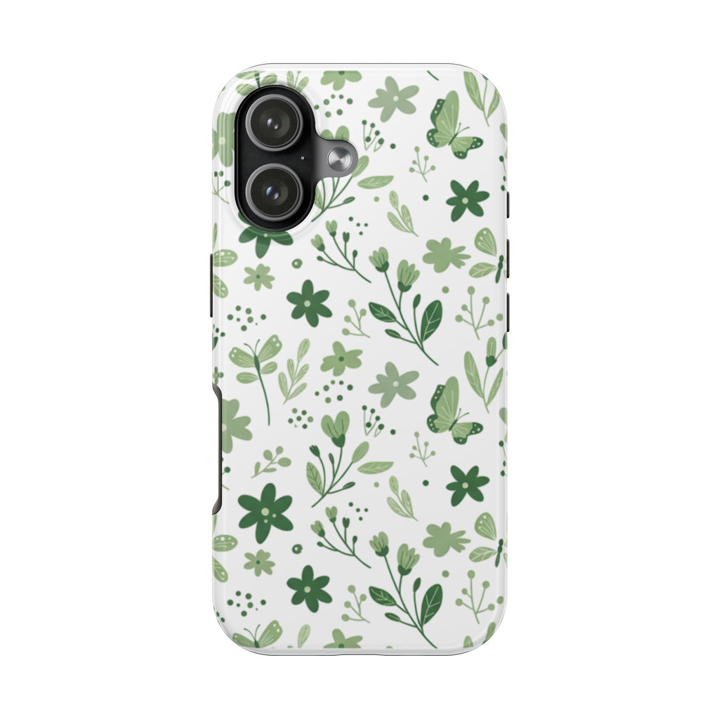 Green Floral Tough Phone Case — Durable Botanical iPhone Case