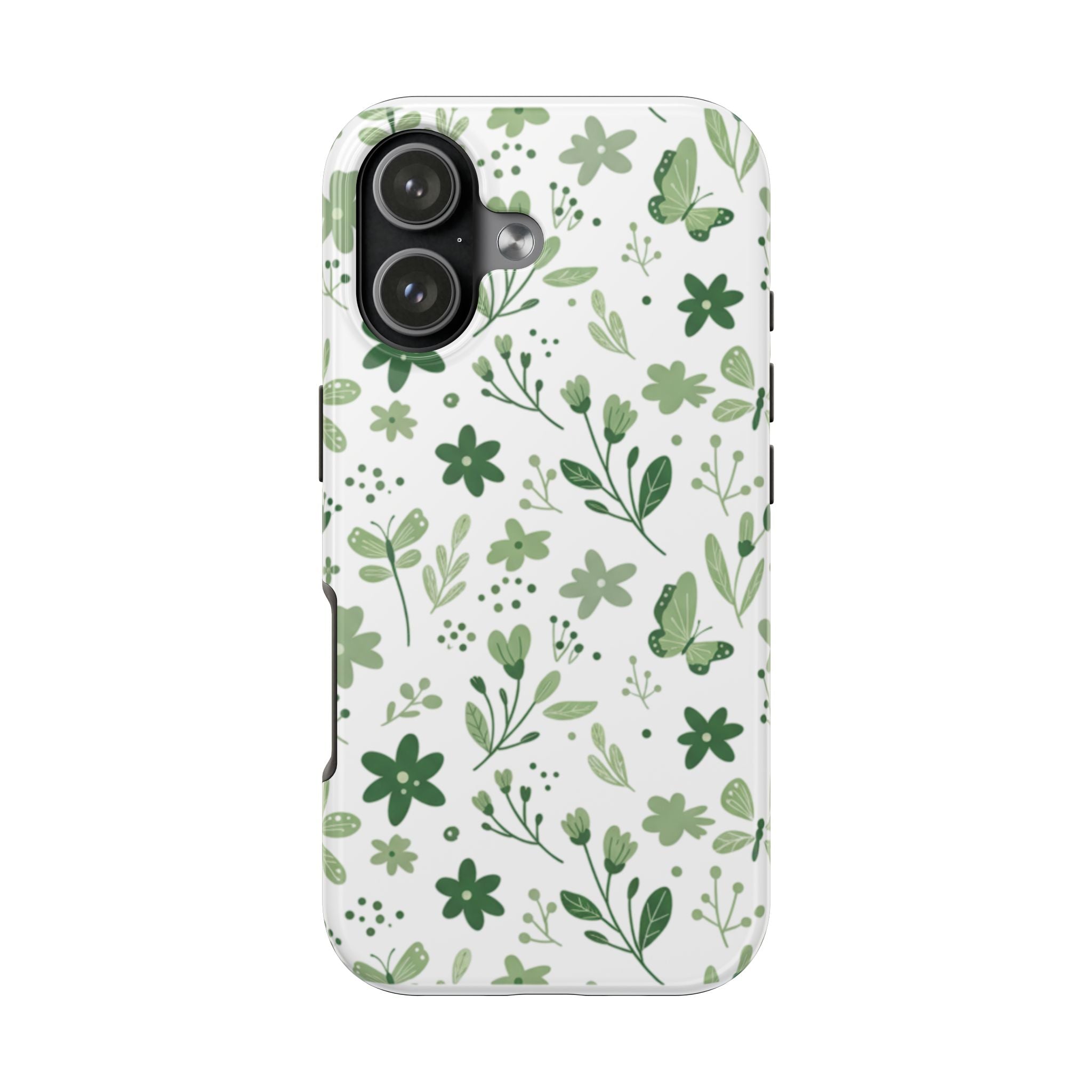 Green Floral Tough Phone Case — Durable Botanical iPhone Case