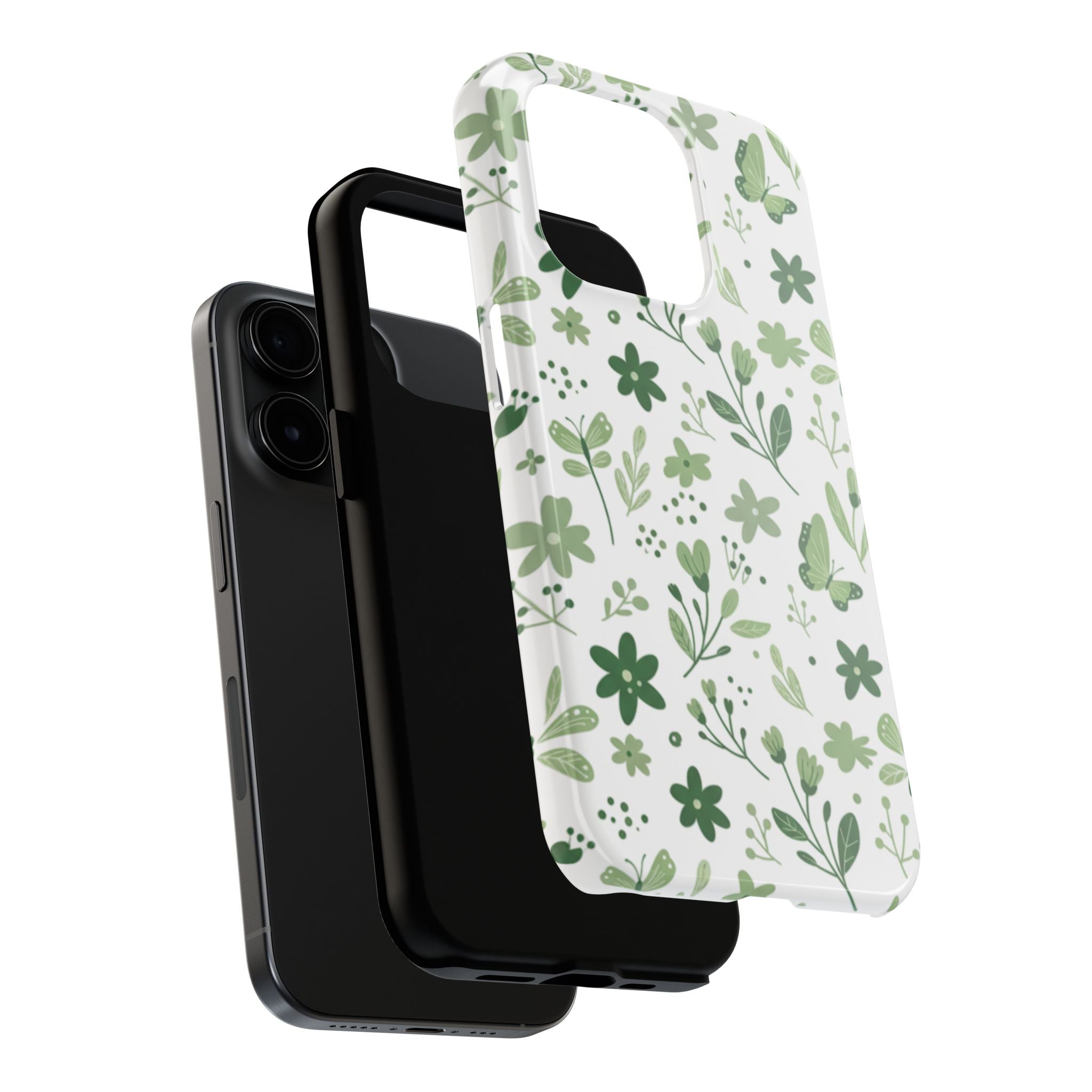 Green Floral Tough Phone Case — Durable Botanical iPhone Case