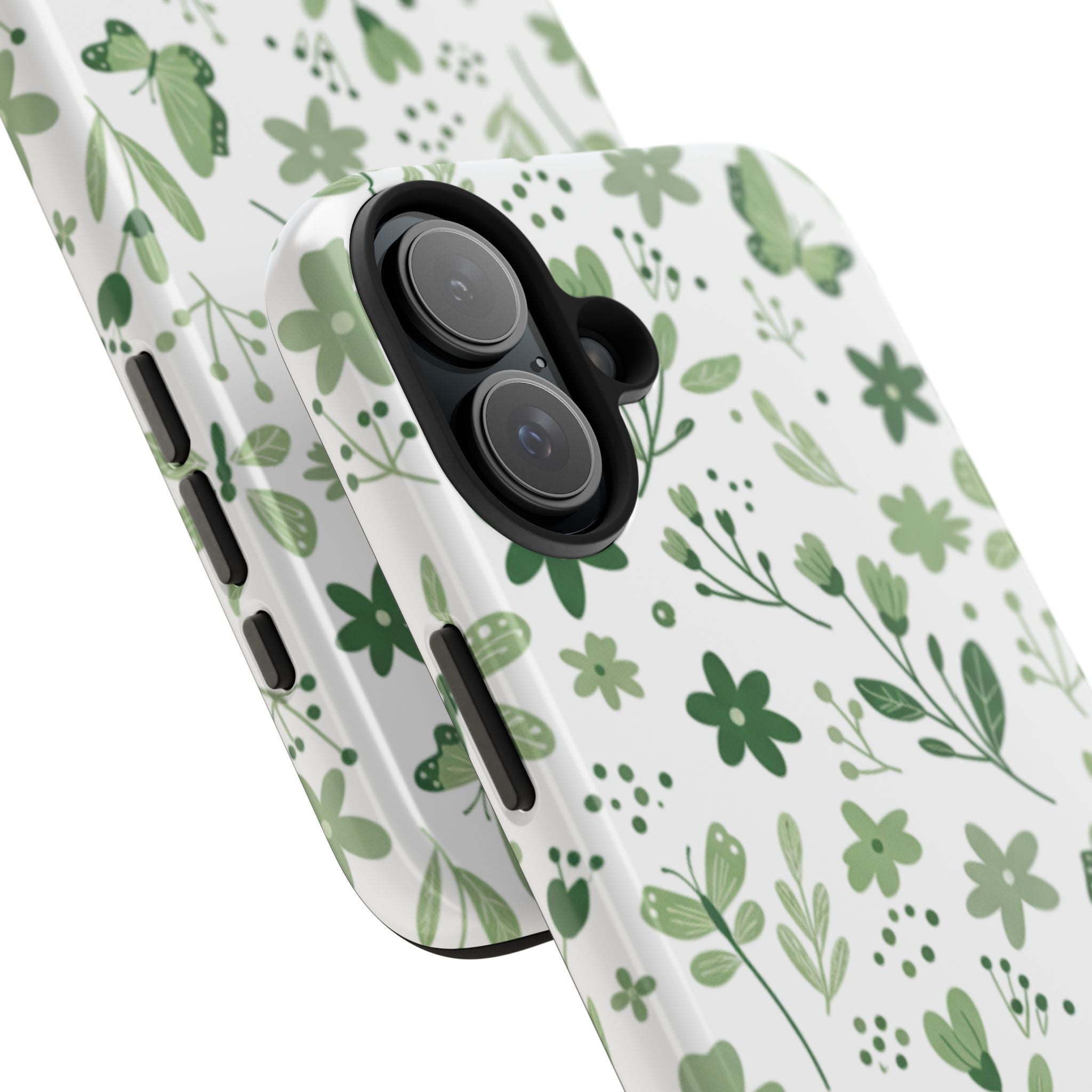 Green Floral Tough Phone Case — Durable Botanical iPhone Case