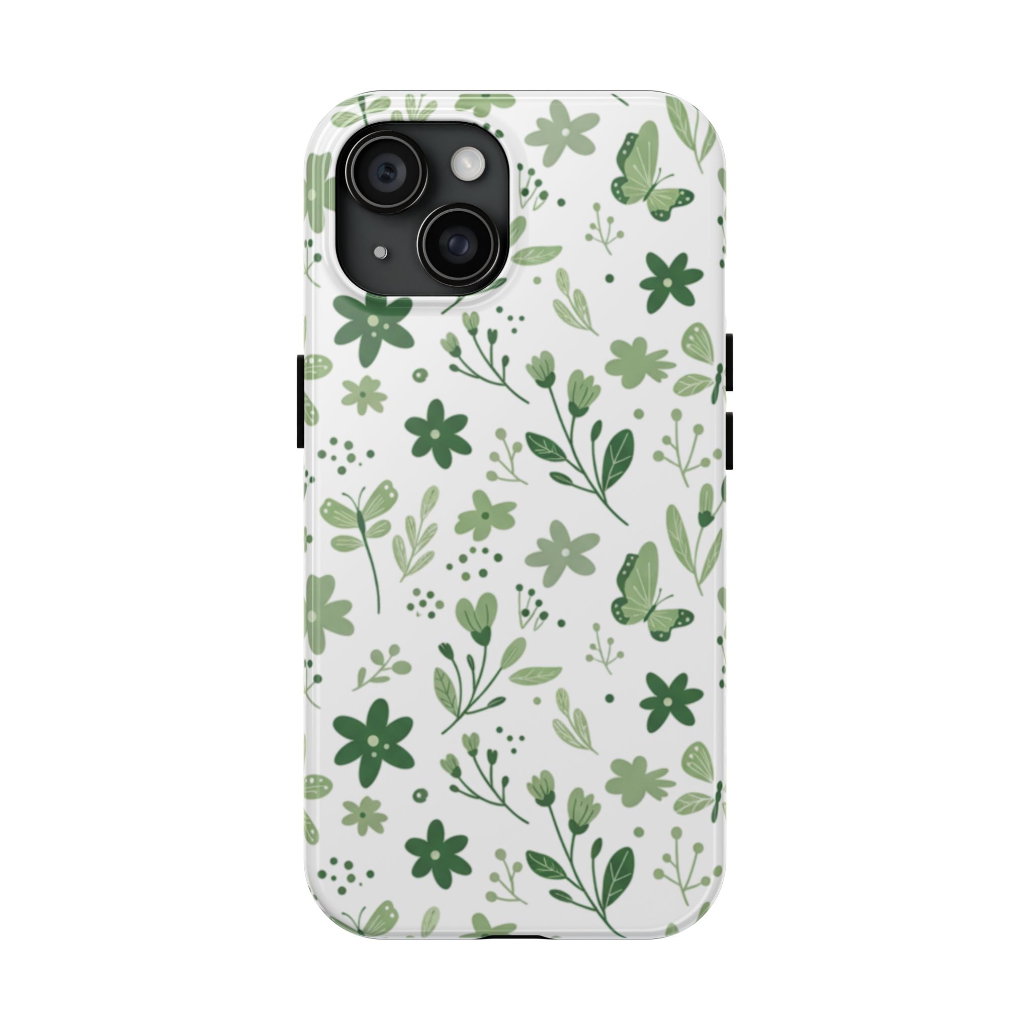 Green Floral Tough Phone Case — Durable Botanical iPhone Case