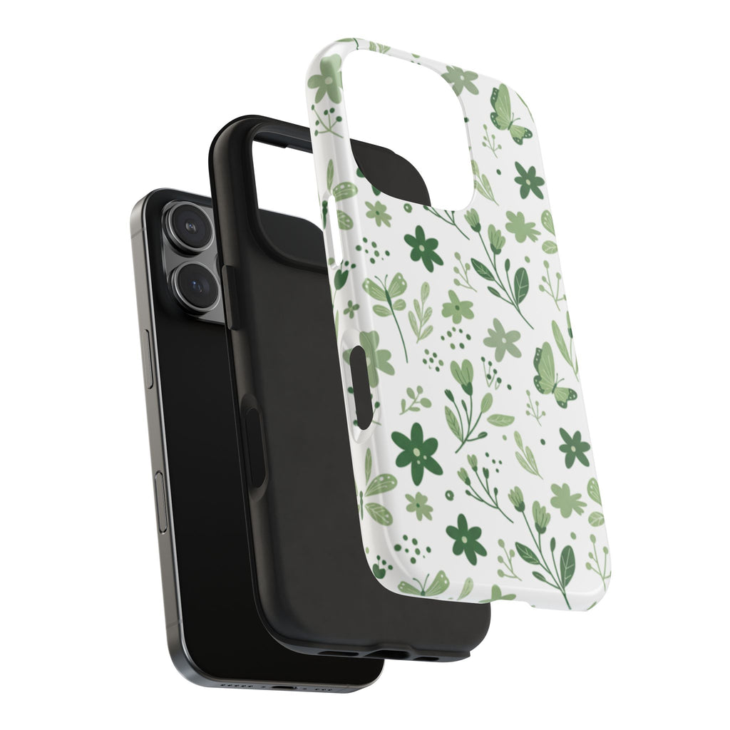 Green Floral Tough Phone Case — Durable Botanical iPhone Case