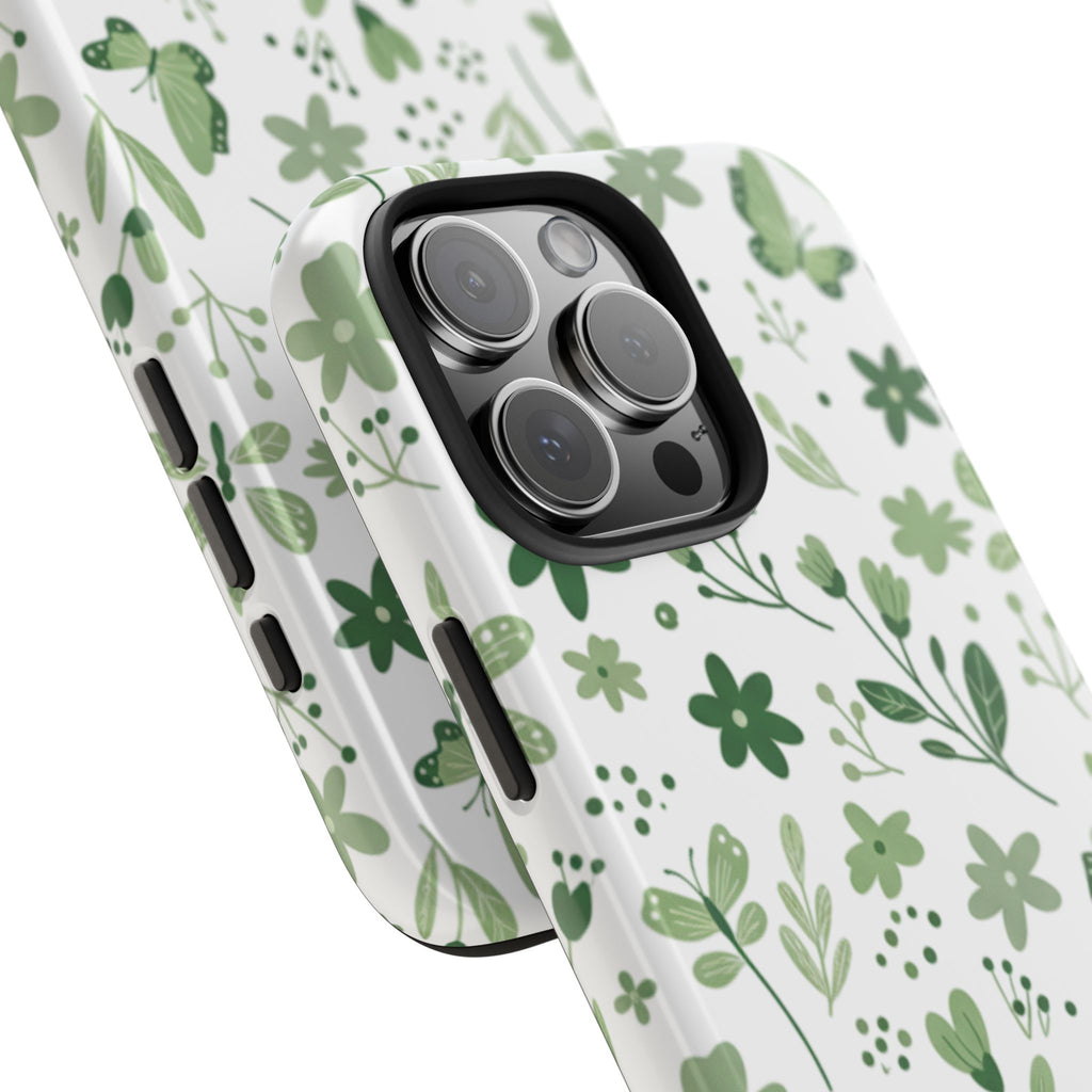Green Floral Tough Phone Case — Durable Botanical iPhone Case