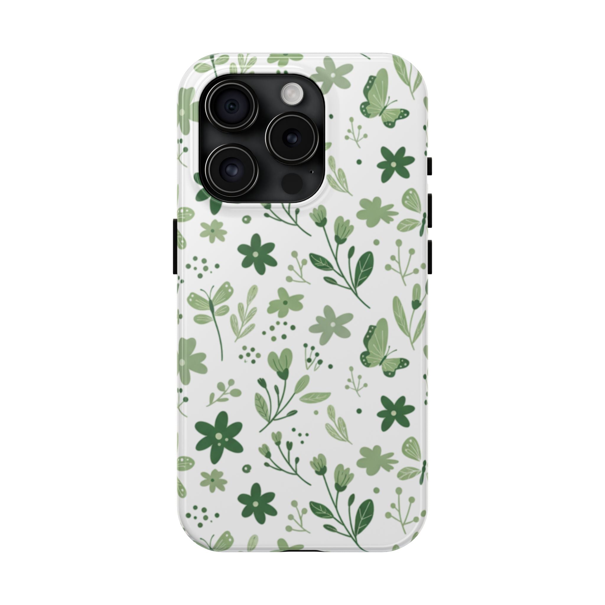 Green Floral Tough Phone Case — Durable Botanical iPhone Case