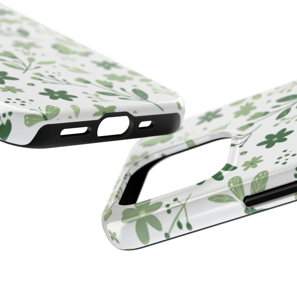 Green Floral Tough Phone Case — Durable Botanical iPhone Case