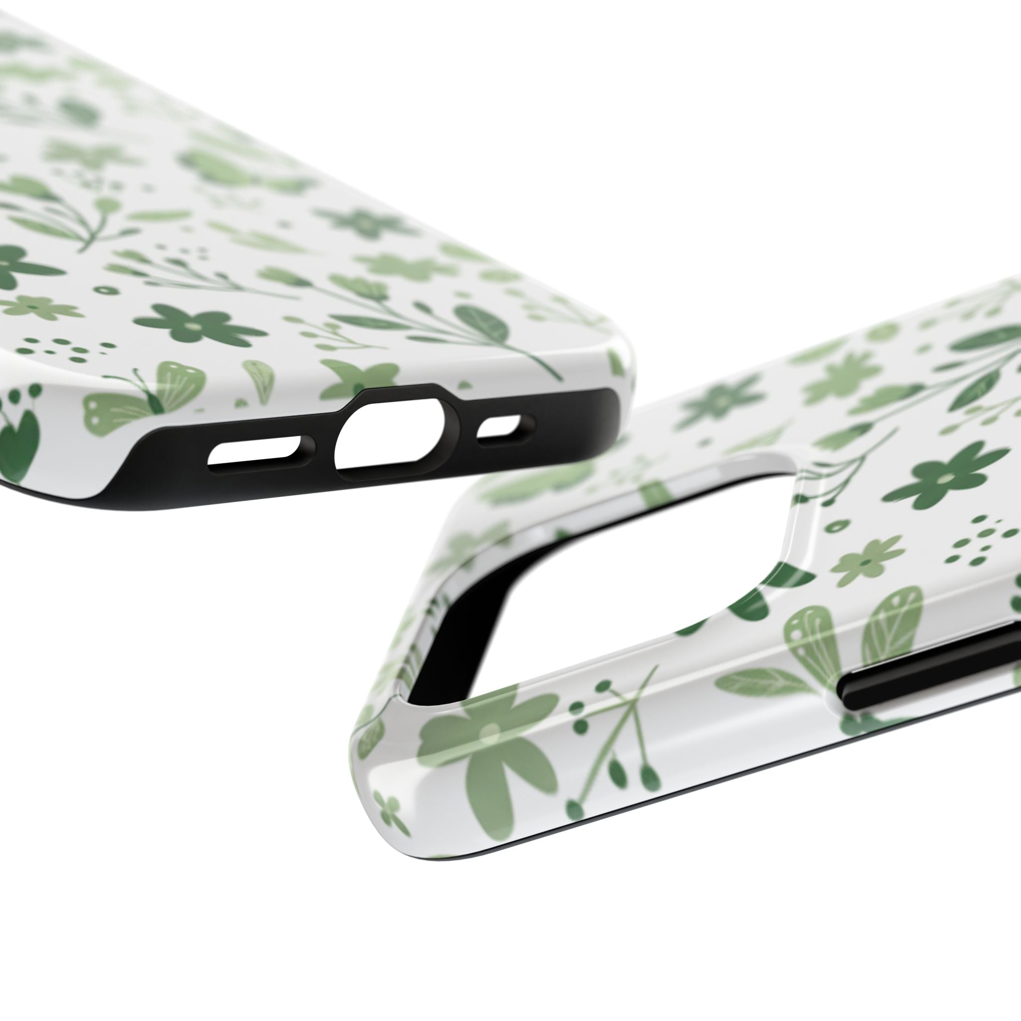 Green Floral Tough Phone Case — Durable Botanical iPhone Case