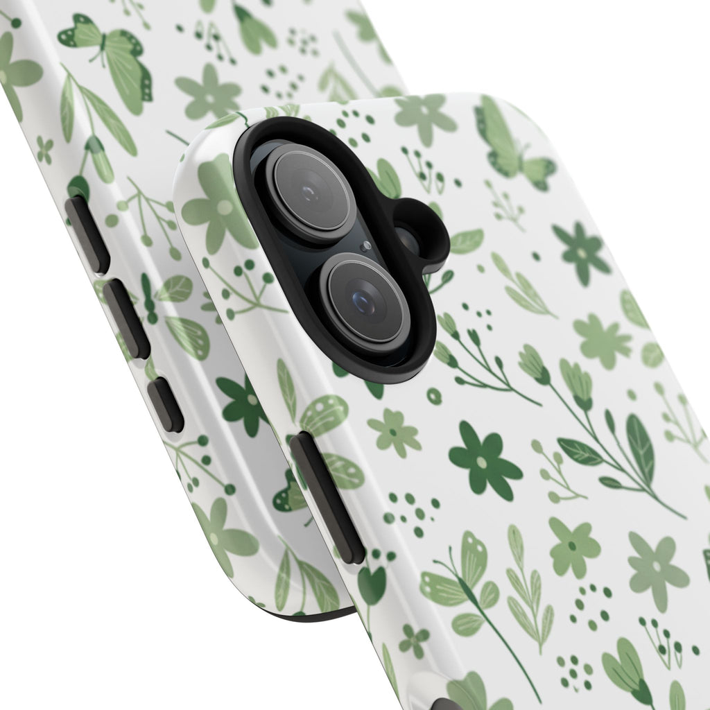 Green Floral Tough Phone Case — Durable Botanical iPhone Case