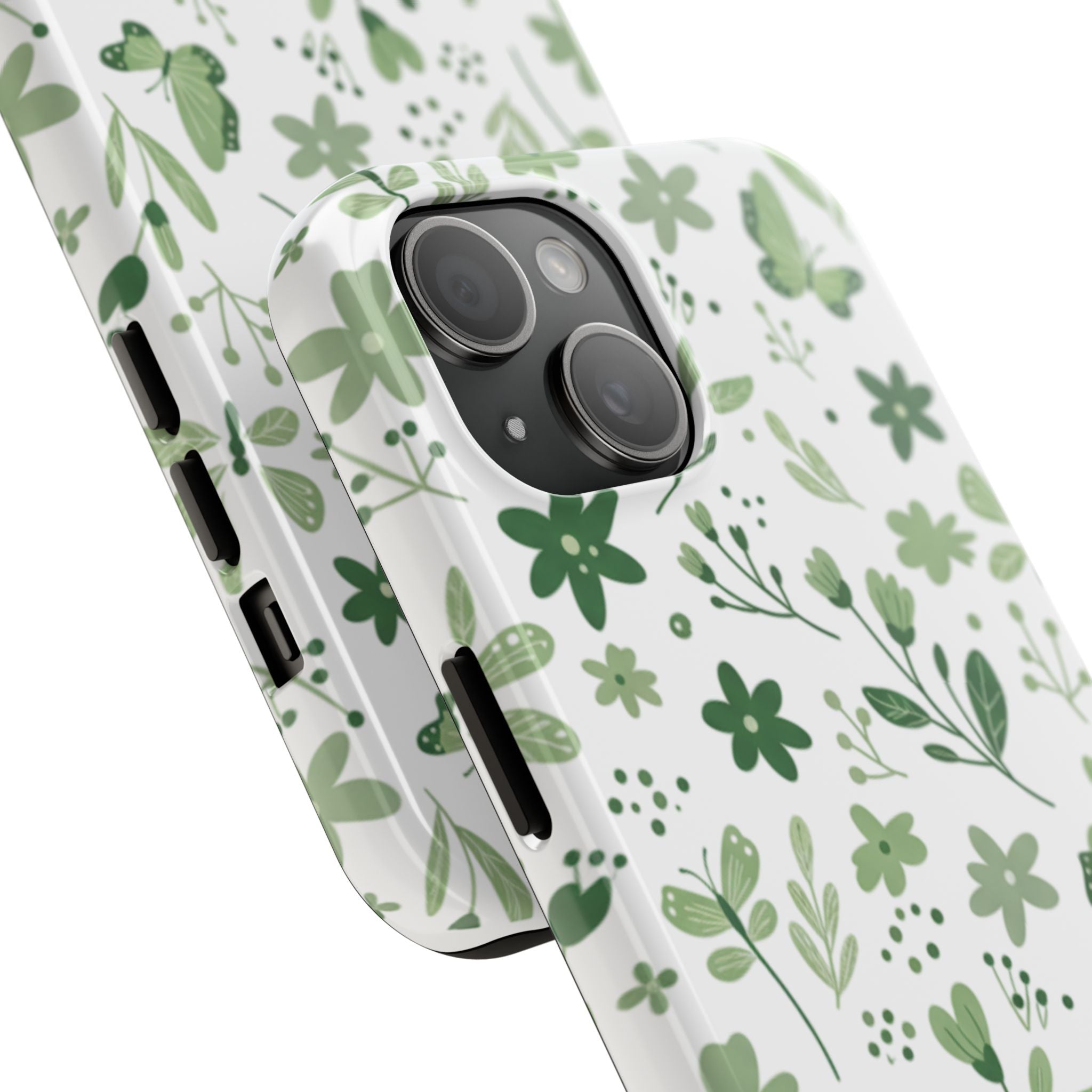 Green Floral Tough Phone Case — Durable Botanical iPhone Case