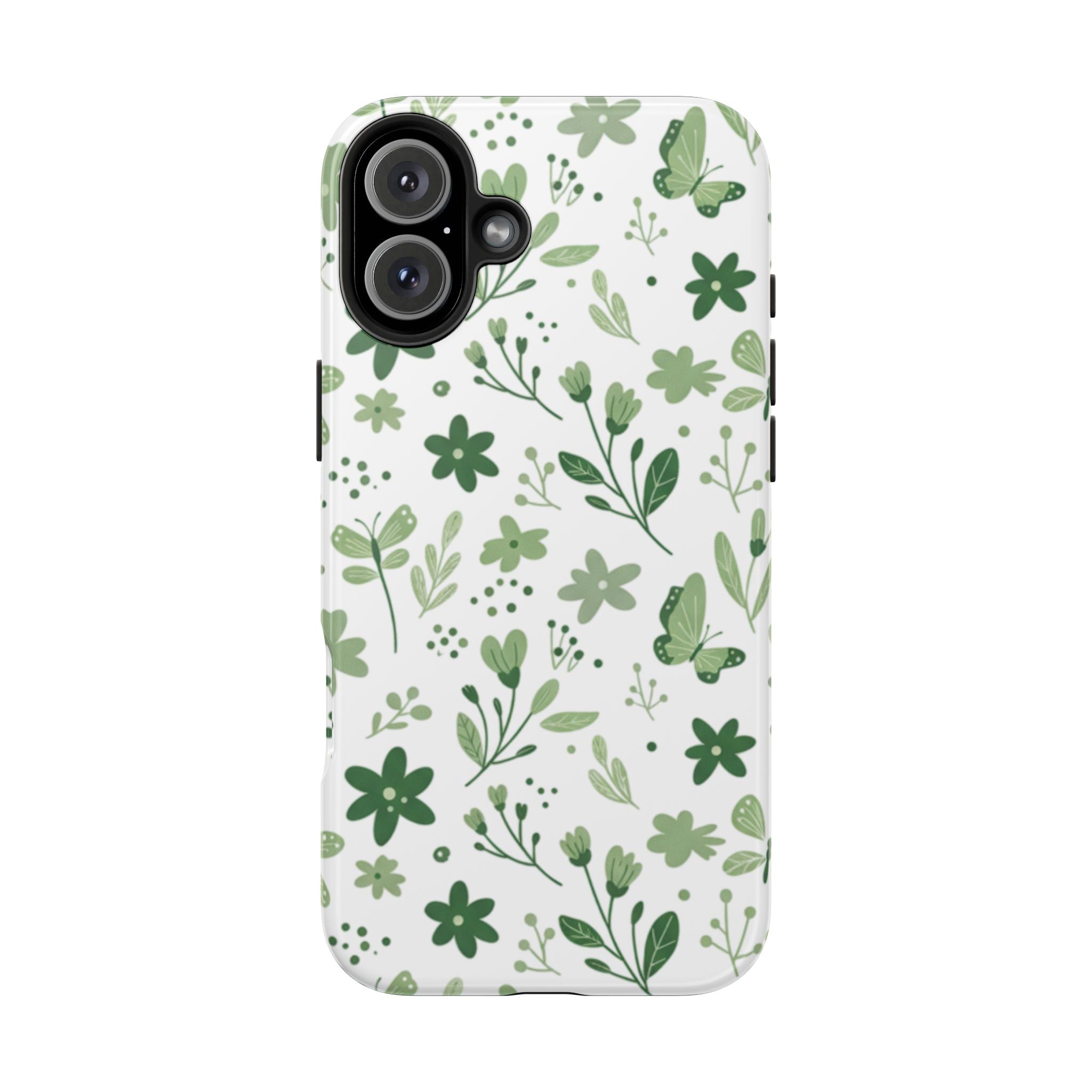 Green Floral Tough Phone Case — Durable Botanical iPhone Case