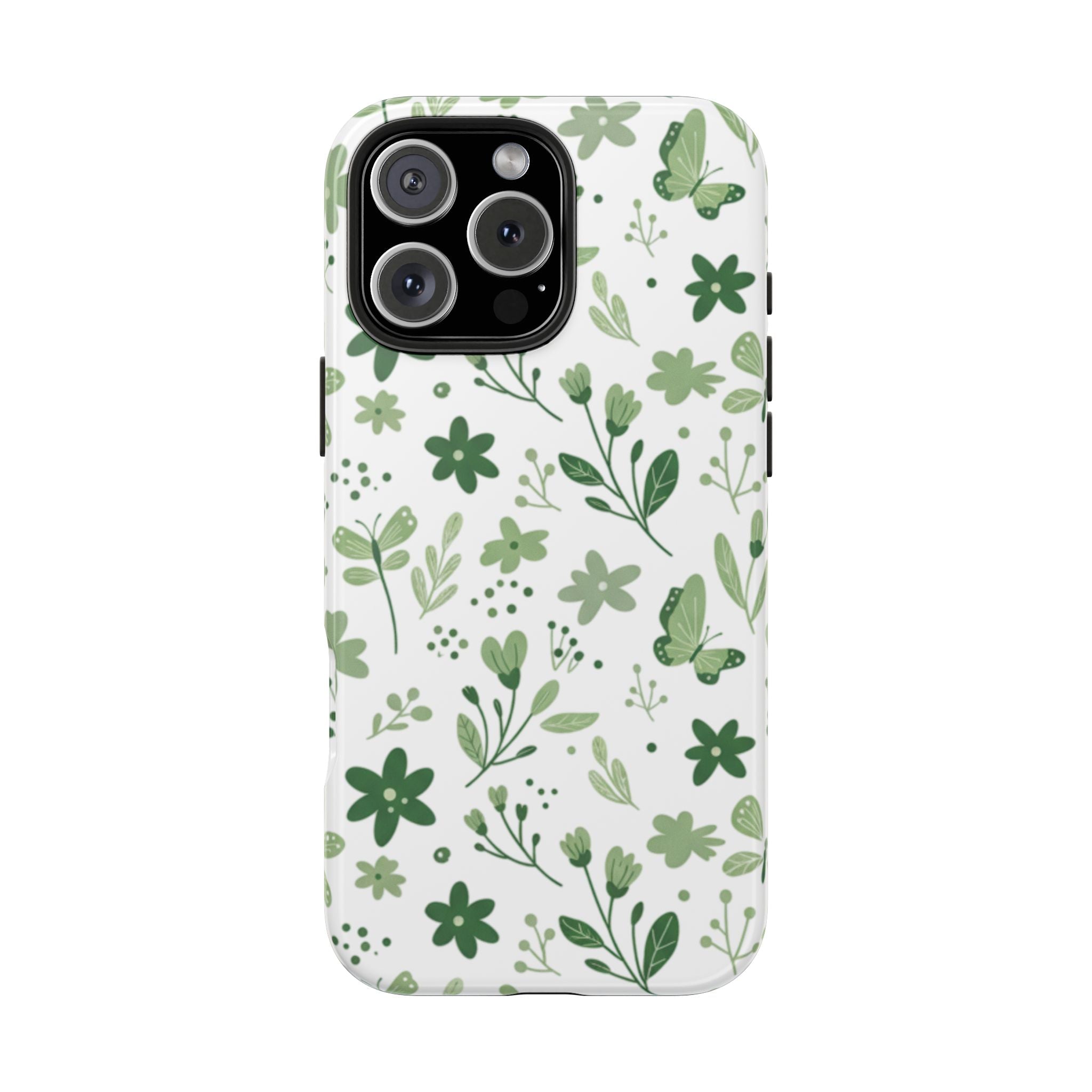 Green Floral Tough Phone Case — Durable Botanical iPhone Case