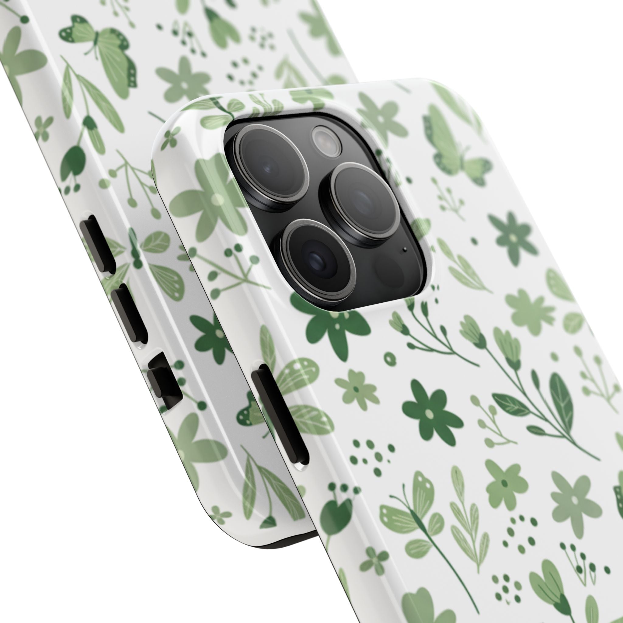Green Floral Tough Phone Case — Durable Botanical iPhone Case
