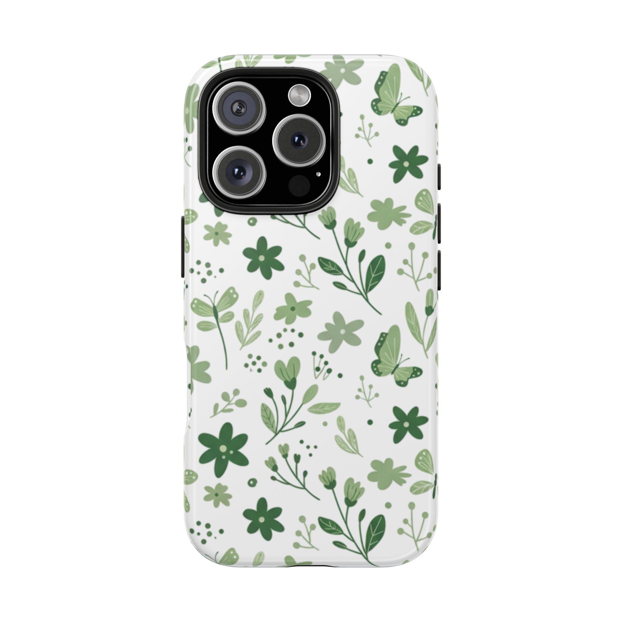 Green Floral Tough Phone Case — Durable Botanical iPhone Case