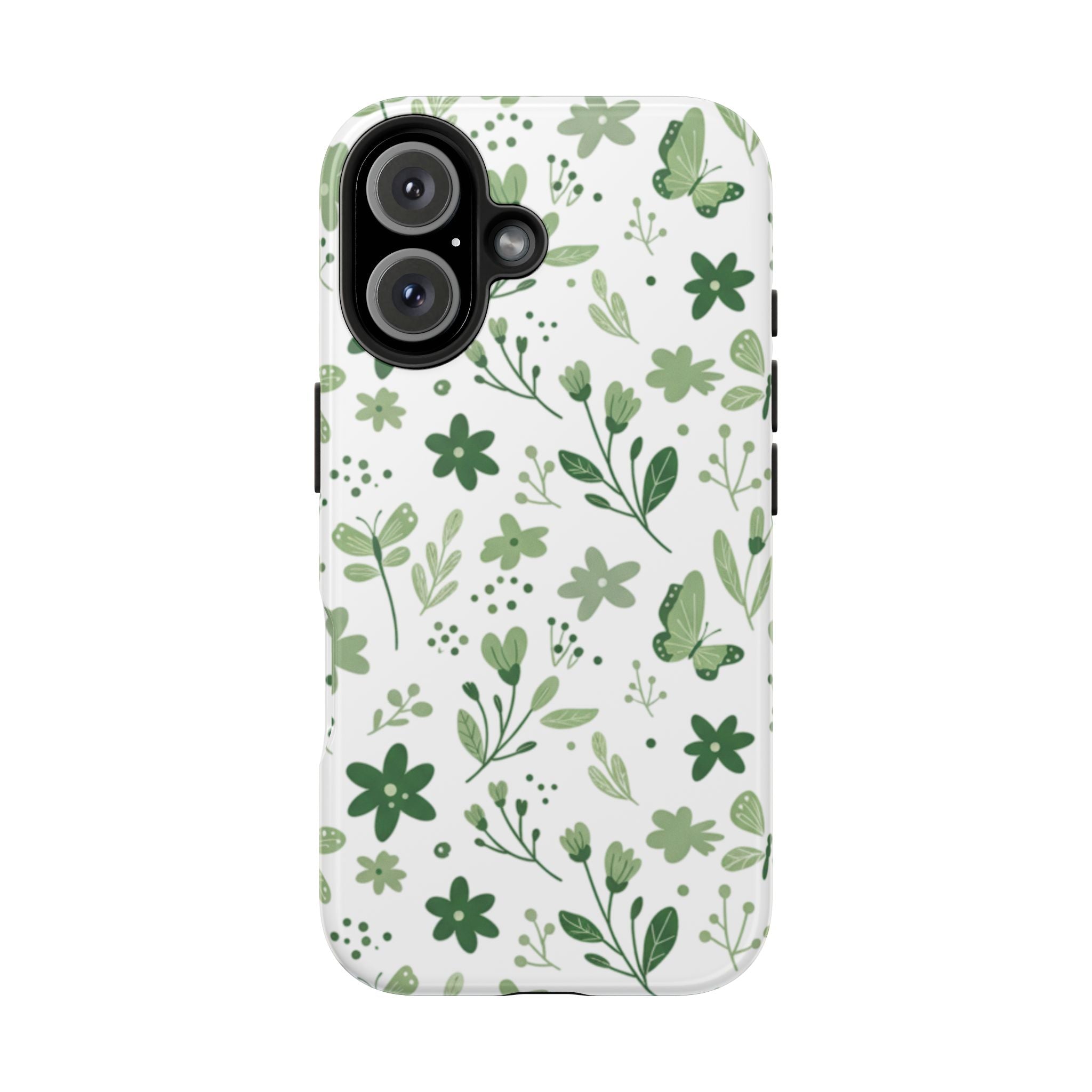 Green Floral Tough Phone Case — Durable Botanical iPhone Case